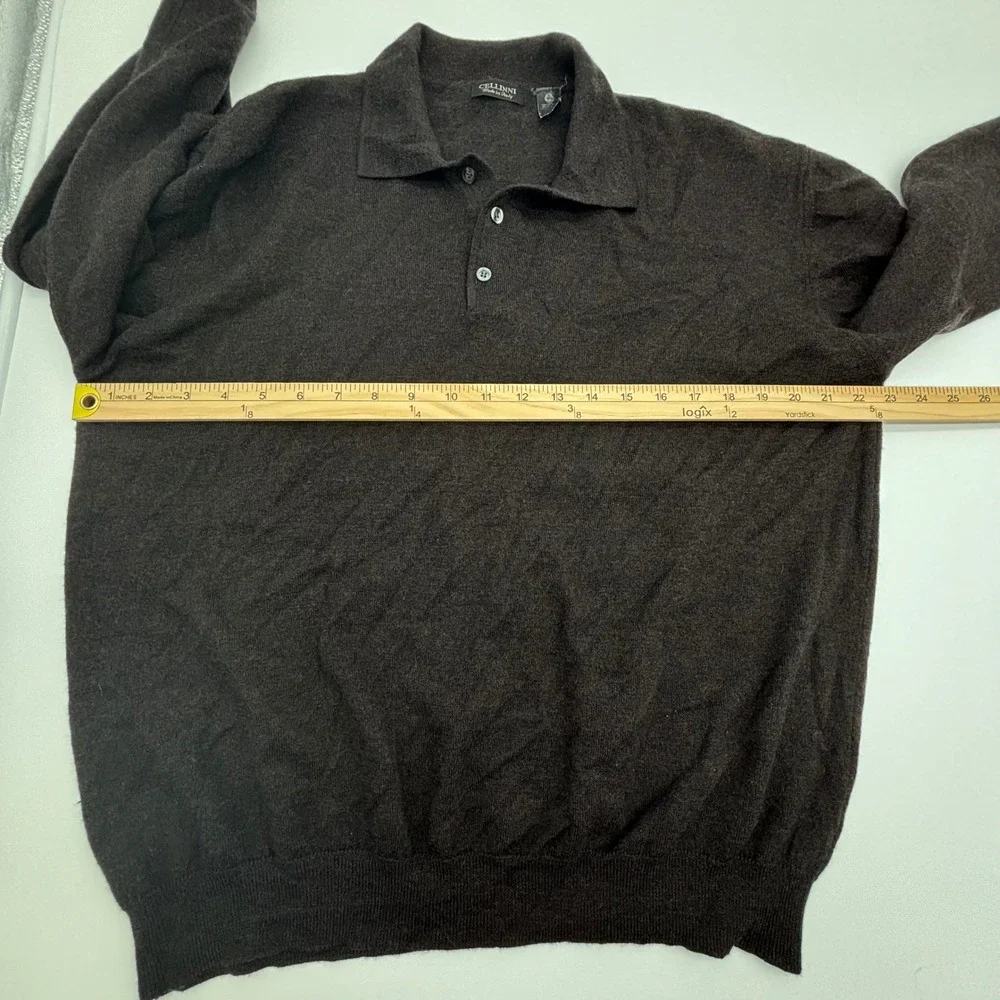 Cellinni Men's XXL 100% Pure New Wool Fine Merino Long Sleeve Polo Sweater Black